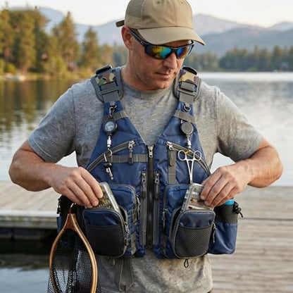 Kylebooker Fly Fishing Vest Pack Adjustable for Men and Women - color: Blue