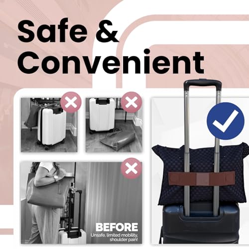 Trolley Strap Carryon Luggage Strap Over Suitcase Handle for Attaching Carryon Bag Travel Accessories TSA Approved Carry-On Add a Bag Belt Sleeve for A Tote Backpack Purse (Dark Brown) - color: Dark Brown