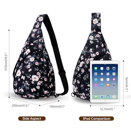 HUA ANGEL Crossbody Sling Bag for Men & Women Lightweight Waterproof Chest Shoulder Bag for Travel Hiking & Everyday Use - color: Beige Small Flowers