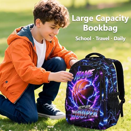 Kids School Backpack, Basketball Back Pack for Boys Teens Team Players - 17 Inch Lightning Sport Bookbag for Primary, Large Capacity School Supplies - color: Purple