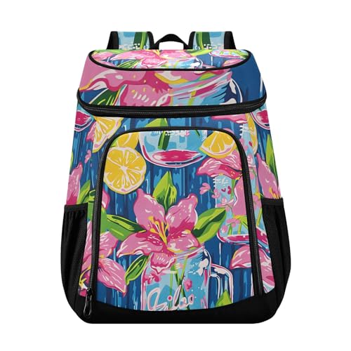 Tropical Pineapples Fruits Cooler Backpack Insulated Leak Proof Beach Cooler Bag Soft Lunch Picnic Hiking Camping Backpack Cooler - color: silver01
