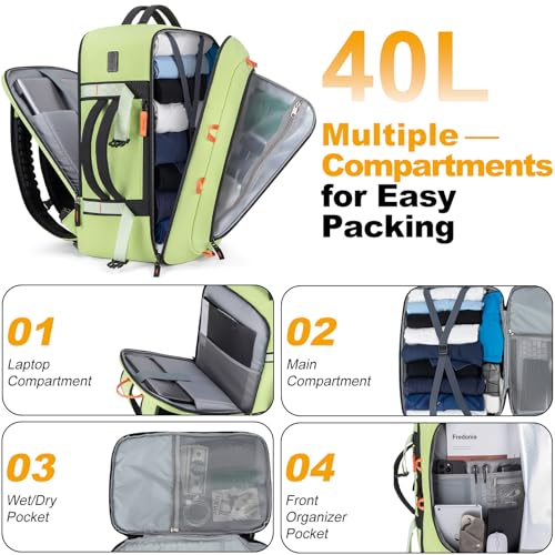 40L Travel Backpack,TSA Approved Carry On Backpack,Business Work Bag with Wet/Dry Compartment, Fits 17.3" Laptop, Duffel Bag for Men Women(LightGreen) - color: Lightgreen