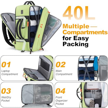40L Travel Backpack,TSA Approved Carry On Backpack,Business Work Bag with Wet/Dry Compartment, Fits 17.3" Laptop, Duffel Bag for Men Women(LightGreen) - color: Lightgreen