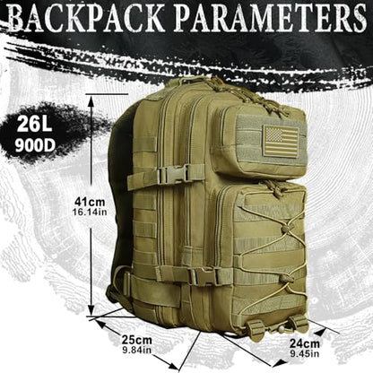 Military Tactical Backpack for Men Army 1 Day Assault Pack Molle Bag Bug Out Bag 26L - color: Khaki, size: 26L