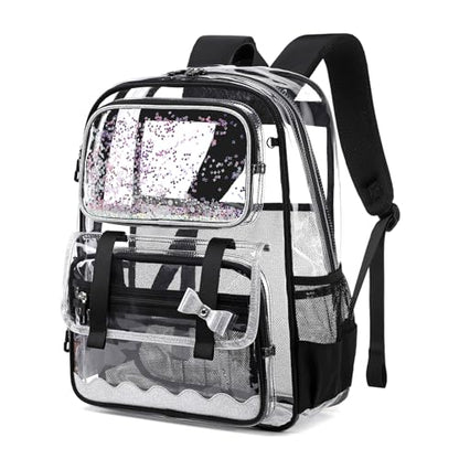 Clear Backpack for Girls,Transparent Backpack See Through Backpacks Stadium Event,Heavy Duty Clear Bookbag for School Black - color: Shiny Black
