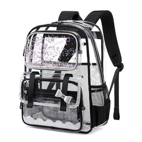 Clear Backpack for Girls,Transparent Backpack See Through Backpacks Stadium Event,Heavy Duty Clear Bookbag for School Black - color: Shiny Black