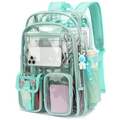 Clear Backpack Heavy Duty Transparent Backpacks Stadium Approved for School Work Sport Travel (Green) - color: Green
