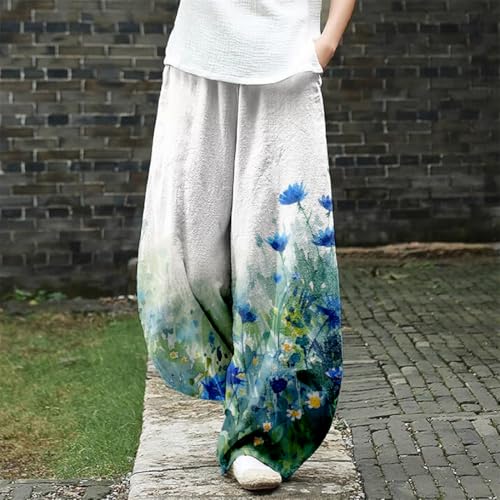 LOAIHA Women's Baggy Pants Elastic Waist Floral Wide Leg Yoga Sweatpants Harem Pant Lantern Trousers with Pockets - color: Boho1, size: Medium