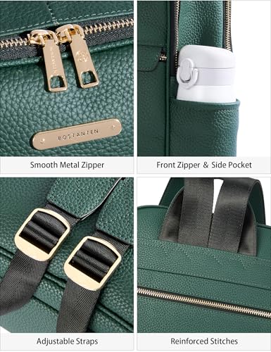 BOSTANTEN Genuine Leather 15.6 inch Laptop Backpack Purse for Women College Casual Backpack Travel Bag - color: 1-c-dark-green