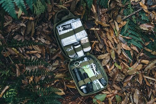 RHINO RESCUE Survival First Aid Kit, HSA/FSA Eligible, Emergency Kit Molle Pouch IFAK Medical Kit for Vehicles Car Camping Backpacking Hiking Hunting - color: Ranger Green