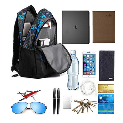 School Backpack for Boys, 14 Inch Laptop Backpack with USB Charging Port, Anti-theft Lock, Lunch Bag & Pencil Case, Lightweight Water Resistant Bookbag Daypack - style: Boy-blue