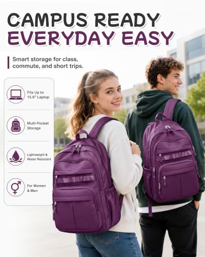 BJLFS Purple Backpack for School Women Girls, Waterproof Bookbag Cute High School Backpack for Men Teen Boys, Lightweight Travel College Backpack Mochilas Escolares para Casual Daypack Rucksack - color: A2-purple