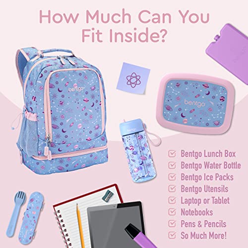 Bentgo Kids 2-in-1 Backpack & Insulated Lunch Bag - Durable 16” Backpack & Lunch Container in Unique Prints for School & Travel - Water Resistant, Padded & Large Compartments (Lavender Galaxy) - color: Lavender Galaxy
