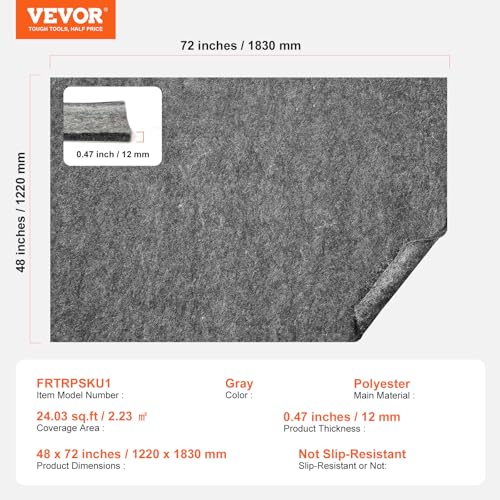 VEVOR Rug Pad 1/2" Thick 72" x 48", Area Rug Pad Dual Surface Protective Cushioning Carpet Pad, Polyester Felt + Latex, 1-2㎡ Area Carpet Padding Rug Cushion for All Floors(Without Slip Resistance) - size: 4' x 6' (Rectangular)
