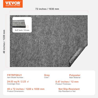 VEVOR Rug Pad 1/2" Thick 72" x 48", Area Rug Pad Dual Surface Protective Cushioning Carpet Pad, Polyester Felt + Latex, 1-2㎡ Area Carpet Padding Rug Cushion for All Floors(Without Slip Resistance) - size: 4' x 6' (Rectangular)