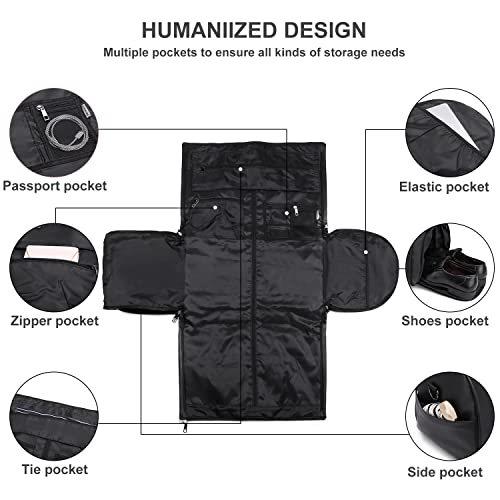 seyfocnia Convertible Travel Garment Bag,Carry on Garment Duffel Bag for Men Women - 2 in 1 Hanging Suitcase Suit Business Travel Bag - color: A1-Black