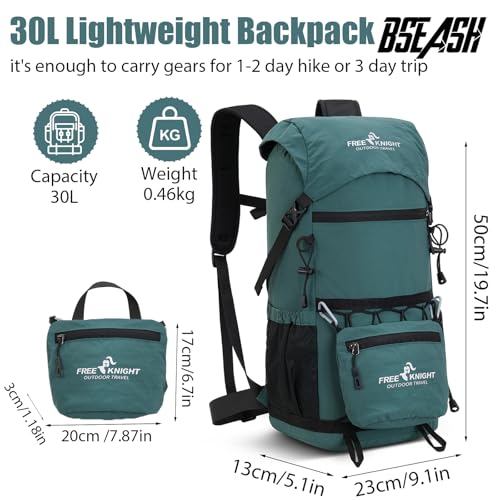 Bseash 30L Lightweight Hiking Backpack, Outdoor Sport Waterproof Travel Bag Daypack for Cycling Climbing Skiing (Blue Green) - color: Blue Green