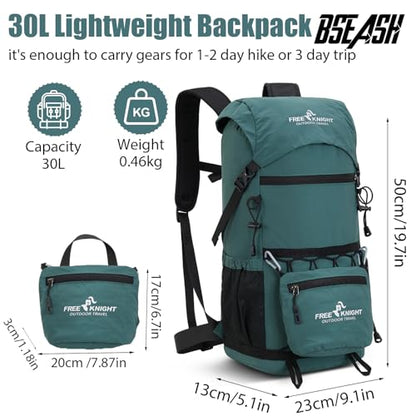 Bseash 30L Lightweight Hiking Backpack, Outdoor Sport Waterproof Travel Bag Daypack for Cycling Climbing Skiing (Blue Green) - color: Blue Green