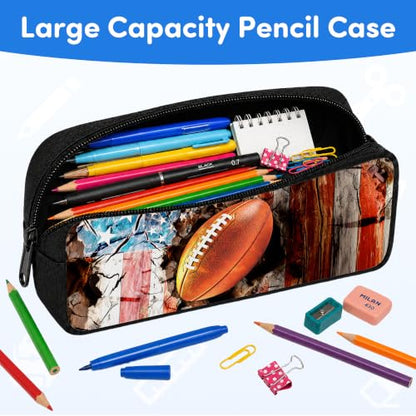 3PCS Football Backpack for Boys Girls Teens, School Backpack with Lunch Box Pencil Case for Elementary Middle High Students, 17 Inch Lightweight Bookpack 3 in 1 Set Back to Shool Supplies for Kids - color: American Flag Football S01