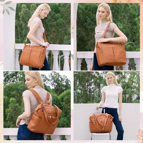 MOMINSIDE Diaper Bag Tote, 4 in 1 Leather Diaper Bag Backpack with 13 Pockets, Convertible Baby Bag for mom,Hospital bag Pañaleras Para Bebe, Changing Pad, 4 Large Insulated Pockets(Brown) - color: Brown