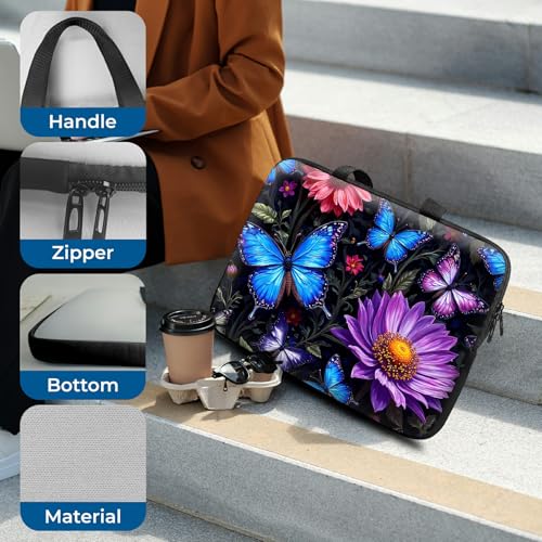 Laptop Sleeve with Handle 12 Inch, Waterproof Laptop Case Bag, Butterfly Flowers Pattern Design Computer Sleeve Compatible with MacBook Air, Pro, HP, Dell, Lenovo, ASUS - color: Butterfly Flowers, size: 12inch(11.6-12.3")