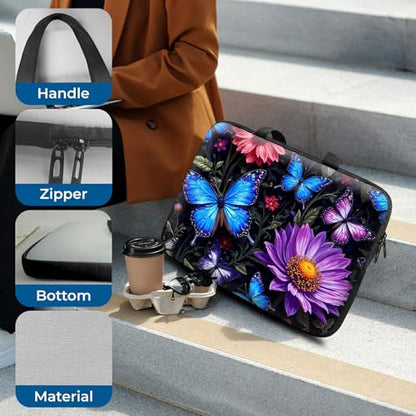 Laptop Sleeve with Handle 15.6 Inch, Waterproof Laptop Case Bag, Butterfly Flowers Pattern Design Computer Sleeve Compatible with MacBook Air, Pro, HP, Dell, Lenovo, ASUS - color: Butterfly Flowers, size: 15inch(15-15.6")