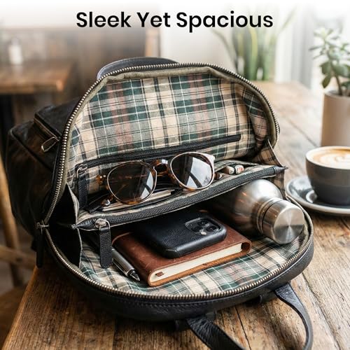 Genuine Leather Backpack for Women - 12.5 Inch with Adjustable Shoulder Strap - Stylish and Durable (Black) - color: Black