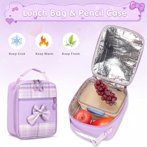 ACESAK Girls Backpack - 3PCS Backpack for Girls Cute School Backpacks for Girls Kindergarten Elementary Preschool Middle Kids School Bags with Lunch Box Pencil Case Set (Purple) - color: Purple