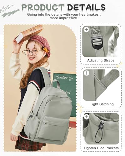 SEAFEW Small Green School Backpack Women, Unisex Lightweight Backpack School Bag Water-resistant Casual Rucksack fits 14 inch Laptop for Boys Girls Men and Women Bookbag College Daypack for Teenage - color: Green