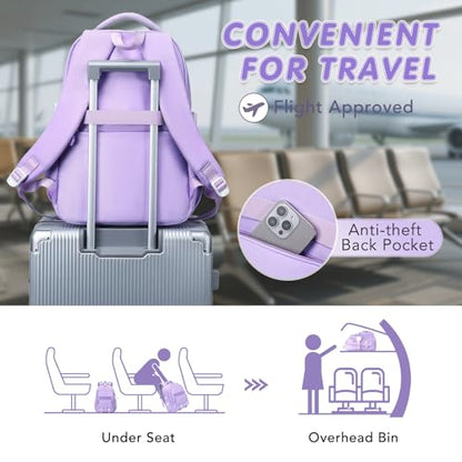 GeeWin Girls Backpack, 15.6" Laptop Backpack Schoolbag for Girls Teens Kid Children Elementary Middle School Student, Waterproof Stylish Girl Bookbag with Insulated Lunch Bag & Pencil Bag (Purple) - color: Purple Buckle