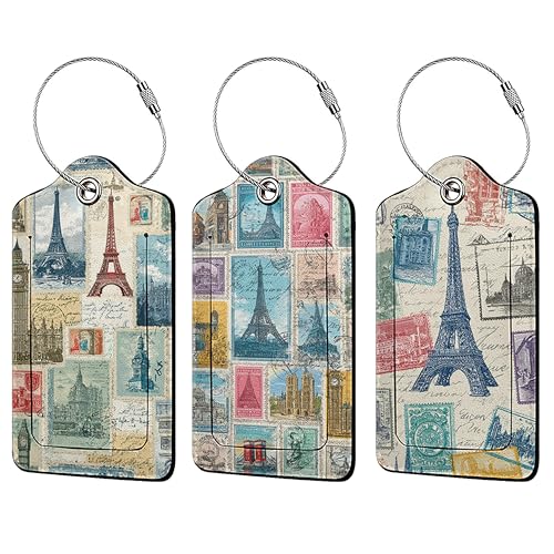 Retro Stamp Luggage Tag 3 Pack Travel Cruise Luggage Tags for Suitcases, Suitcase Tags Identifiers Bag Tags with Privacy Flap, Baggage Name Tag for Women Men Luggage Backpack Handbag School Bag - color: Retro Stamp