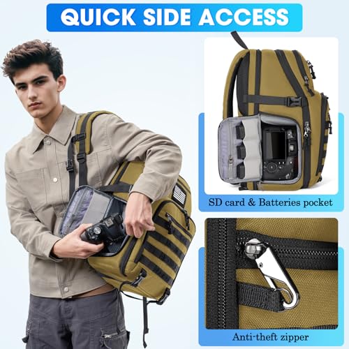 SDYSM Camera Backpack Bag Professional for DSLR/SLR Mirrorless Camera Waterproof 15.6 inch Tactical Camera Bags for Photographers with Rain Cover, Tripod Holder, Small Bag Photography Backpack Case - color: Brown