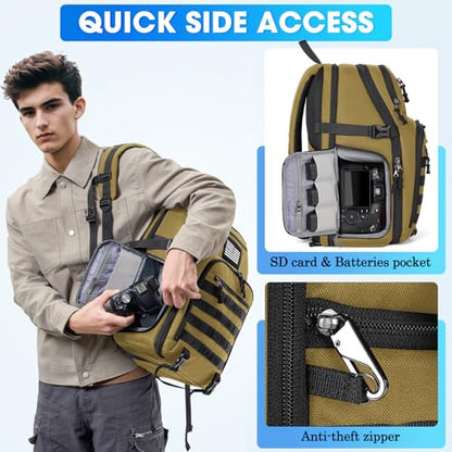 SDYSM Camera Backpack Bag Professional for DSLR/SLR Mirrorless Camera Waterproof 15.6 inch Tactical Camera Bags for Photographers with Rain Cover, Tripod Holder, Small Bag Photography Backpack Case - color: Brown