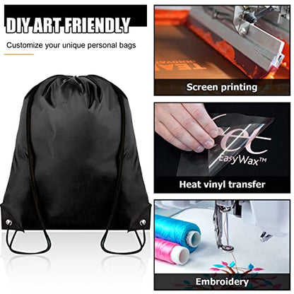 Grneric Drawstring Backpack Bulk 100Pcs Cinch Bag,Polyester Drawstring Bags for Gym Beach Sports Short Trip Party(Black) - color: Black