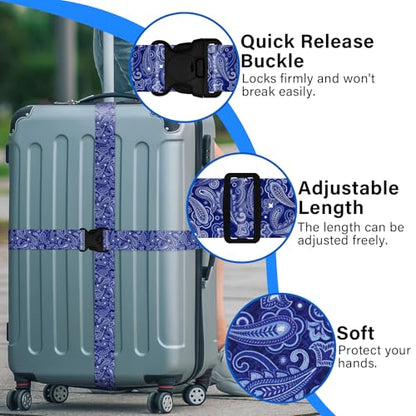 2 Pack Luggage Straps for Suitcases, Adjustable Travel Belt with Double Lock and Quick Release Buckle, Heavy Duty Nylon Bag Packing Strap, Bright Identifiers Business Travel Accessories-Blue Flowers - color: 24020 Blue Flowers