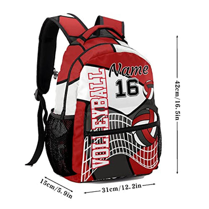 Customized Volleyball White Red Black Waterproof Backpack with Name for Hiking Camping Picnic - color: Backpack 18
