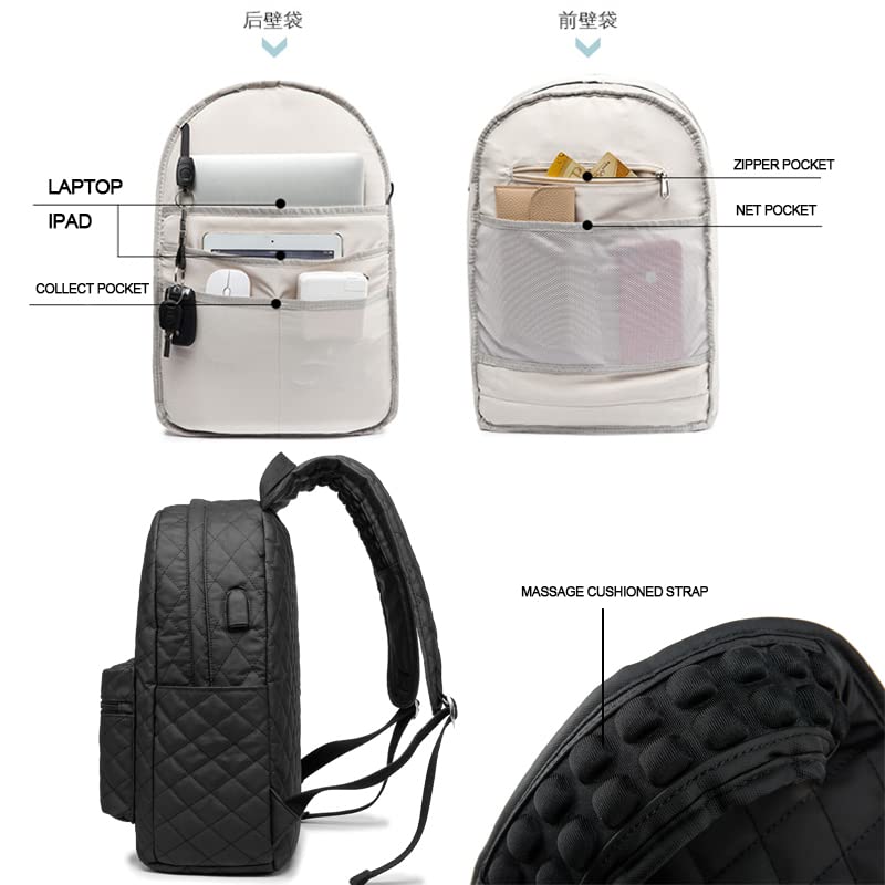 Kinmac Water Resistant Laptop Backpack with USB Charging Port for Laptop Up to 15.6 Inch (Embroider) - color: Black Embroider