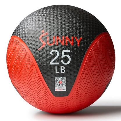 Sunny Health & Fitness Medicine Ball, Textured Rubber, Core Strength & Balance Training, Bouncing, Weight for Home Workouts 4,6,8,10,12,15,20,25,30LB Options - size: 25 LB