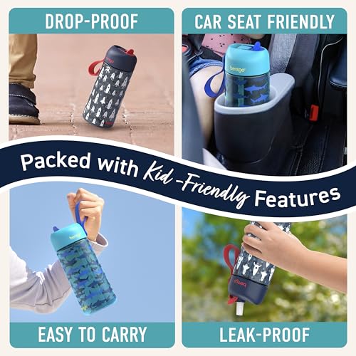 Bentgo Kids Water Bottle 2-Pack - Leak-Proof Durable Tritan BPA-Free 15 oz Cup for Kids/Toddlers Ages 3+; Bite & Sip Spout + Dishwasher Safe for School/Sports/Daycare/Camp (Rocket/Shark) - color: Rocket & Shark