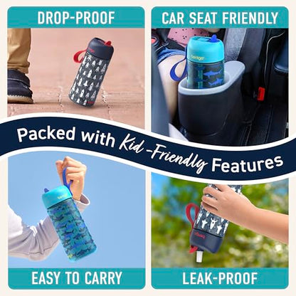 Bentgo Kids Water Bottle 2-Pack - Leak-Proof Durable Tritan BPA-Free 15 oz Cup for Kids/Toddlers Ages 3+; Bite & Sip Spout + Dishwasher Safe for School/Sports/Daycare/Camp (Rocket/Shark) - color: Rocket & Shark