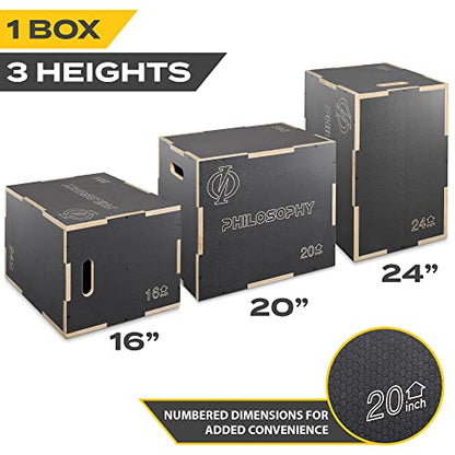 Philosophy Gym 3-in-1 Non-Slip Wooden Plyo Box, Wood Plyometric Jump Box Platform for Home Gym, HIIT, Step-Ups, and Strength Training - size: 24 x 20 x 16 Inch