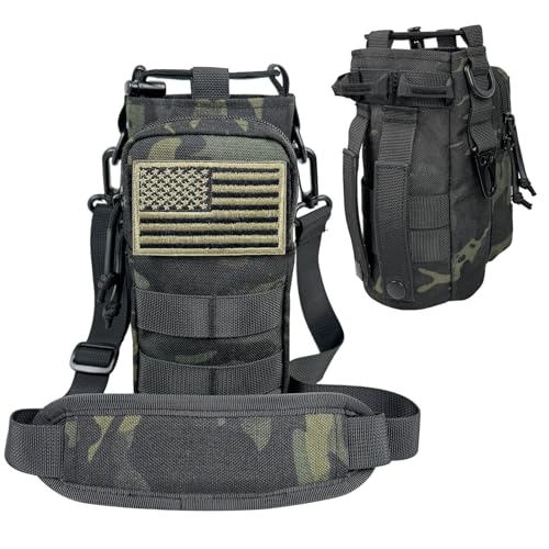 Water Bottle Holder with Strap - Tactical Insulated Water Bottle Sleeve with MOLLE System Water Bottle Cover Cross-Body Pouch for Walking Hiking Camping Gym 32oz&40oz - color: Black Camo