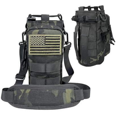 Water Bottle Holder with Strap - Tactical Insulated Water Bottle Sleeve with MOLLE System Water Bottle Cover Cross-Body Pouch for Walking Hiking Camping Gym 32oz&40oz - color: Black Camo