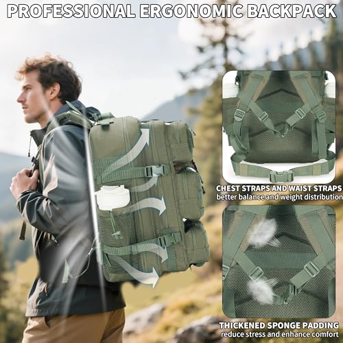 55L Tactical Backpack Heavy Duty Military Rucksack Molle Backpack 3 Day Assault Pack for Work Outdoors - color: Green