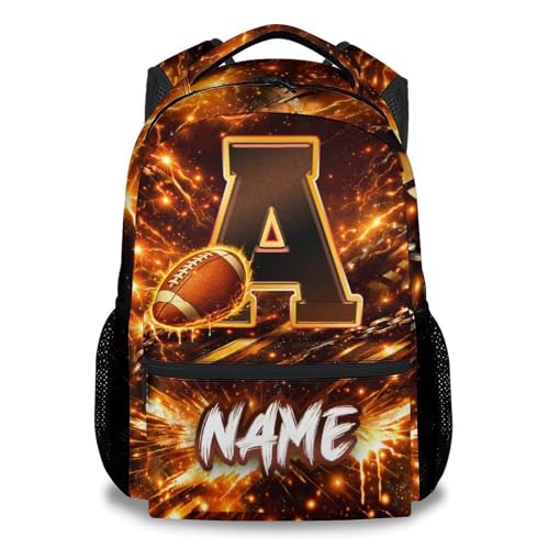 COZYAURA Boys Backpack - Personalized Football Backpack with Initial Name - 17 Inch Kids Bookbag for Elementary Kindergarten, Lightweight Sports School Bag Daypack - color: Brown