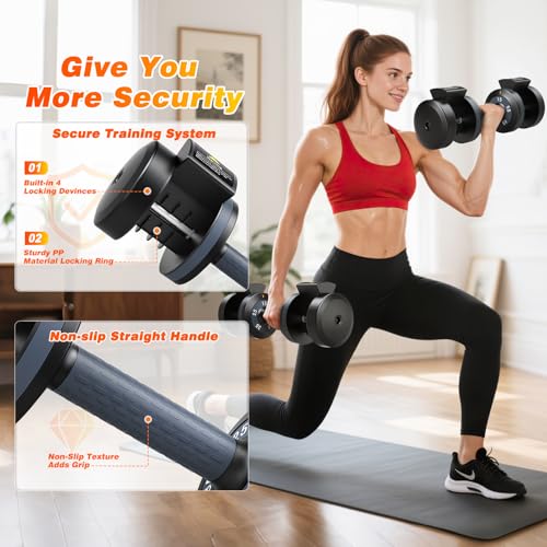 XDDIAS Adjustable Dumbbells Set of 2 for Strength Training, One-Hand Quick Adjust, 25/55/80/90 lbs Options, Anti-Slip Grip Handle, Compact Home Gym Weights for Men Women - color: Basic Black 5-Level 55LB Pair