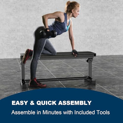 Extended Flat Weight Bench, Extra Long Workout Bench for Weightlifting and Strength Training, 1000lbs Capacity, Home Gym Equipment