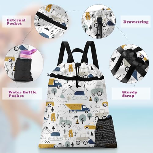 Drawstring Backpack, Construction Tractor, Waterproof, 15" x 17" - color: Tractor Excavator