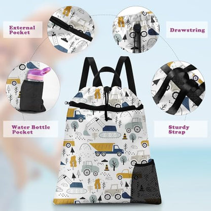 Drawstring Backpack, Construction Tractor, Waterproof, 15" x 17" - color: Tractor Excavator