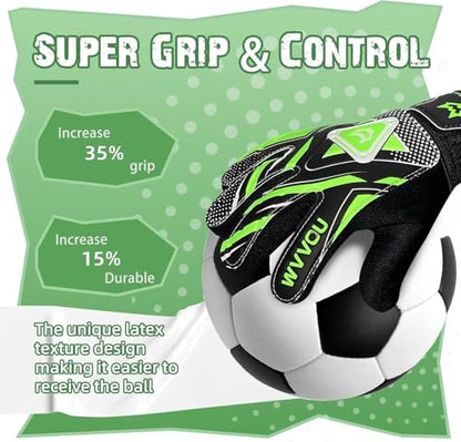 WVVOU Goalkeeper Gloves for Kids Youth, Soccer Goalie Gloves with Double Protection, Anti-Slip Soccer Gloves, Super Grip - color: Green, size: 7